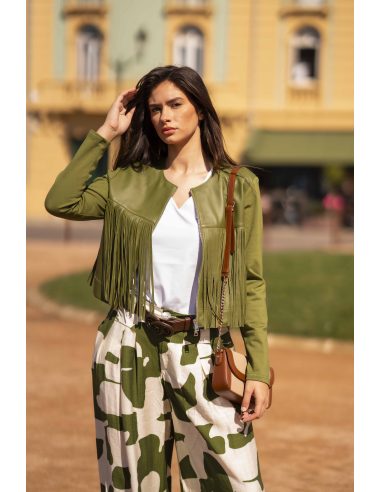 blouson cuir vert 52520