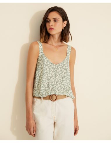 TOP À FLEURS VERT 34838