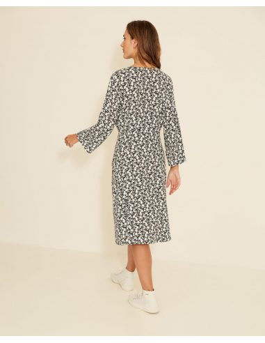 ROBE À FLEURS À MANCHES LONGUES NOIR 34839