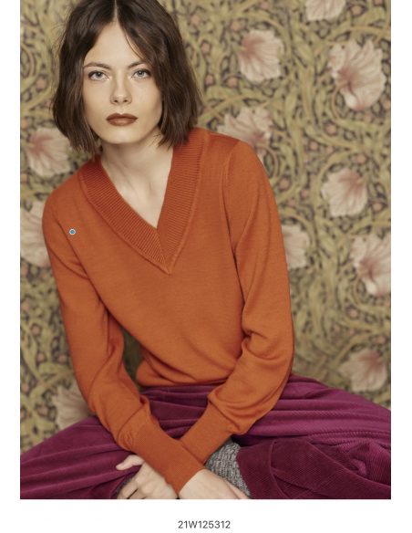 Pull Col V Orange & Noir 125312